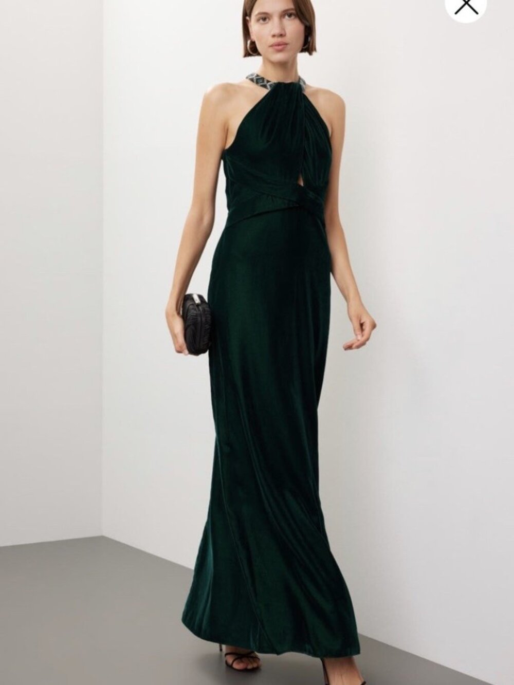 Lauren Ralph Lauren Women Size 14 Green Sleeveless Velvet Beaded Halter Gown NWT - Picture 2 of 14